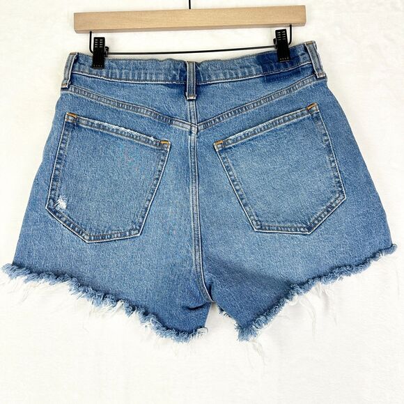 Abercrombie & Fitch 90s Relaxed Cutoff Short High Rise Size 10 Medium Wash - Picture 2 of 4